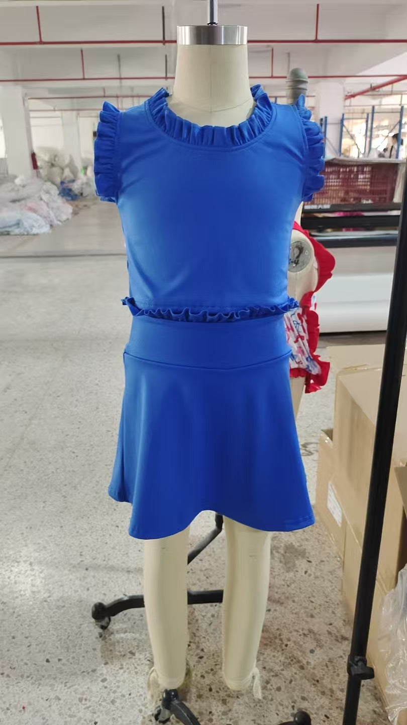 GSD2391 Blue Tank Top Skirts Shorts Girls Summer Yoga Outfits
