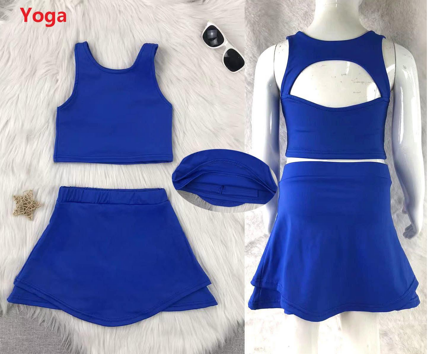 (Pre-order)GSD2392 Blue Tank Backless Top Skirts Shorts Girls Summer Yoga Outfits
