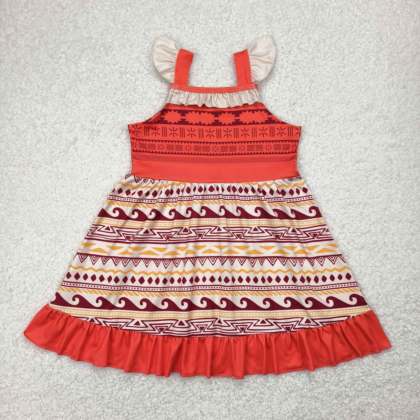 GSD2394 Cartoon Princess Moan* Orange Print Girls Summer Knee Length Dress