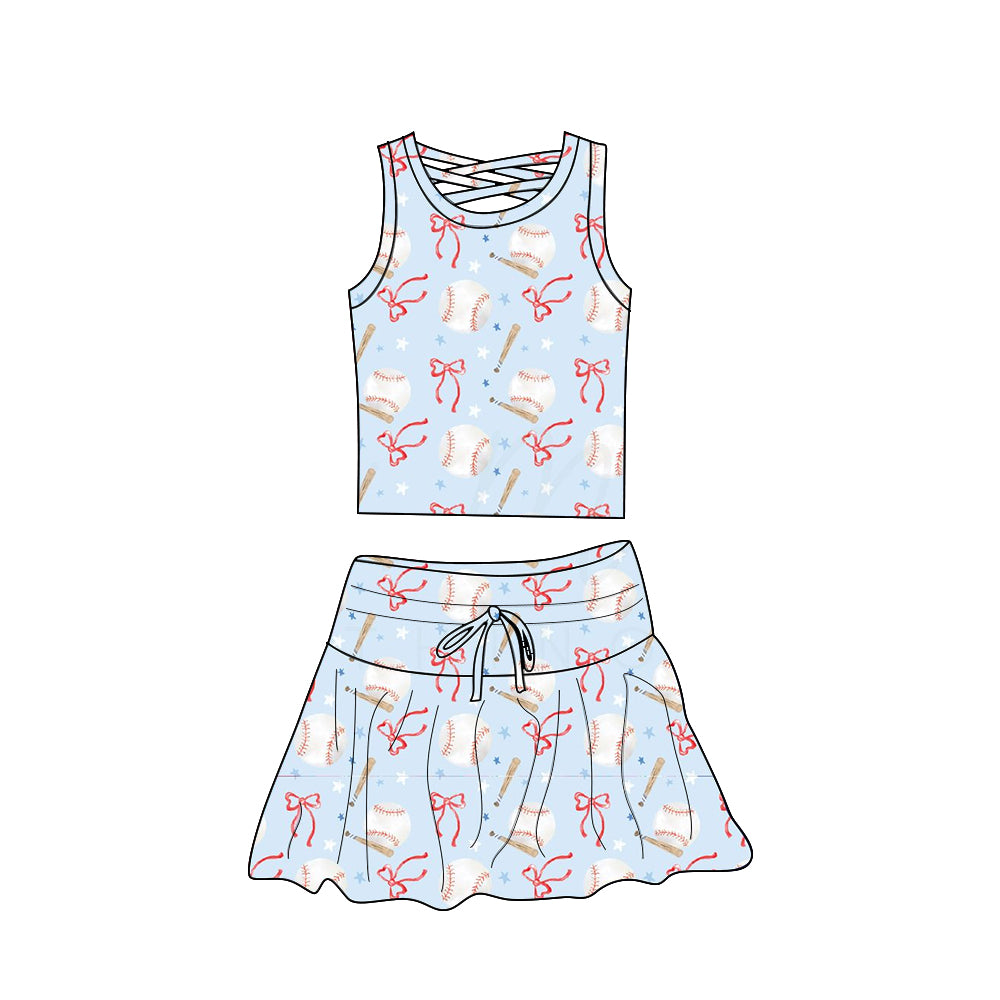 (Pre-order)GSD2402 Baseball Bows Tank Top Skirts Shorts Girls Summer Yoga Outfits