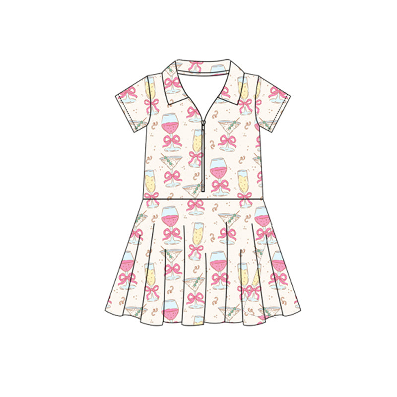 (Pre-orderGSD2405 Drinks Print Girls Zipper Summer Knee Length Yoga Dress