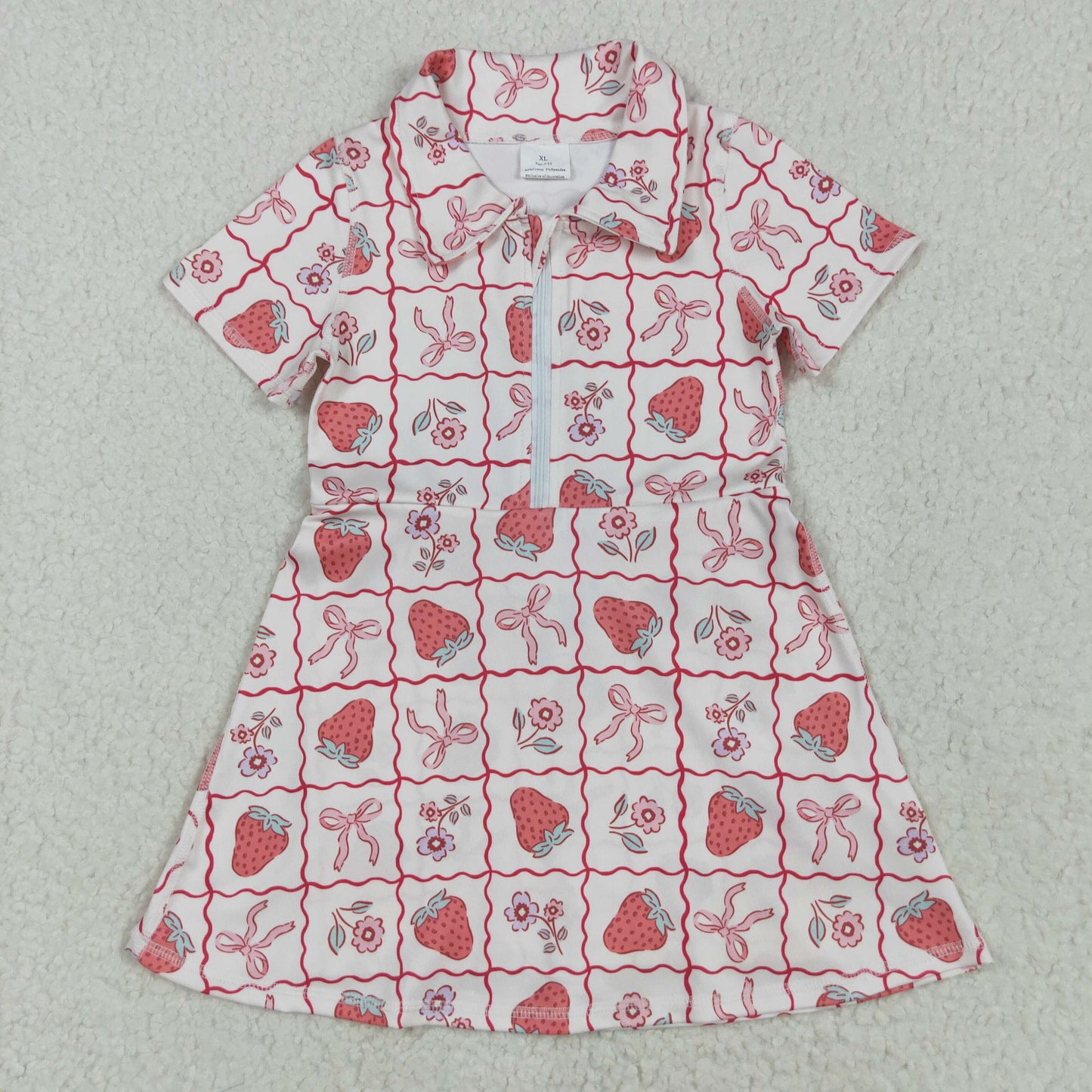 GSD2407 Strawberry Flowers Bows Print Girls Zipper Summer Knee Length Yoga Shorts Dress