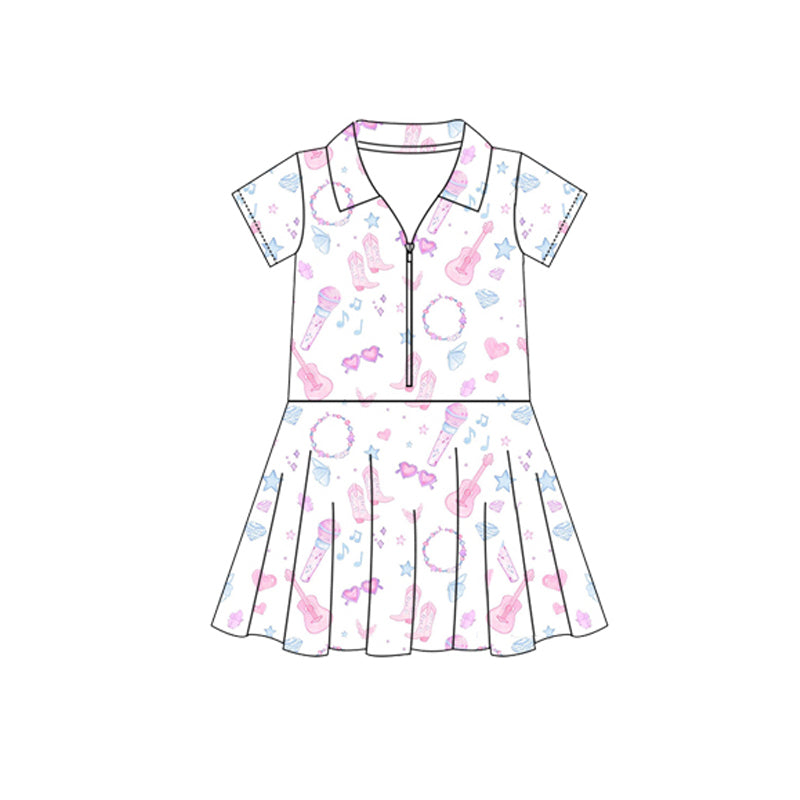 (Pre-orderGSD2409 Guitar Boots Print Girls Zipper Summer Knee Length Yoga Dress