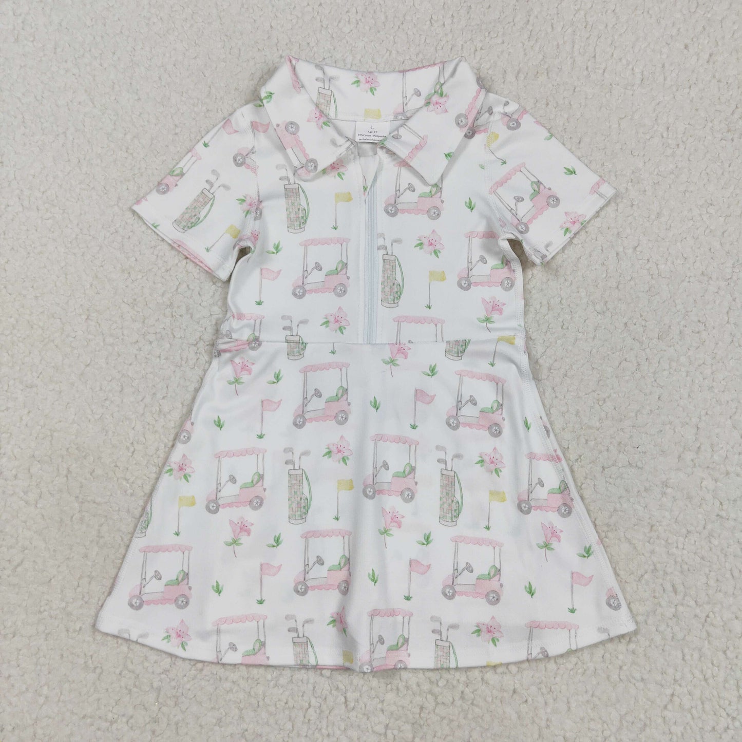 GSD2410 Golf Trucks Print Girls Zipper Summer Knee Length Yoga Dress