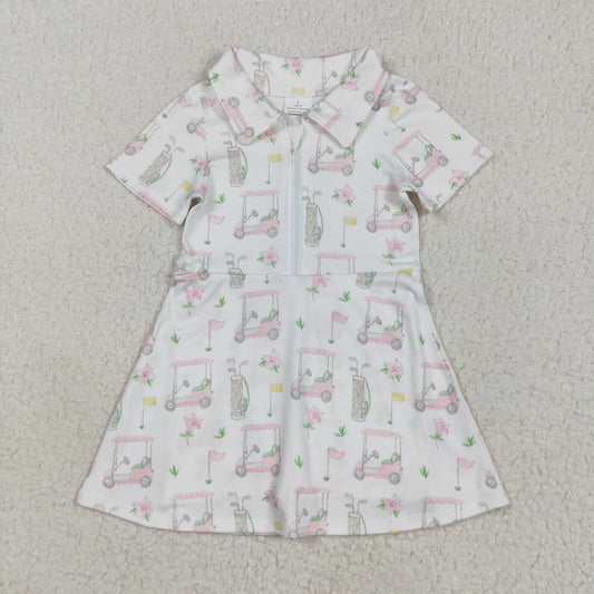 GSD2410 Golf Trucks Print Girls Zipper Summer Knee Length Yoga Dress