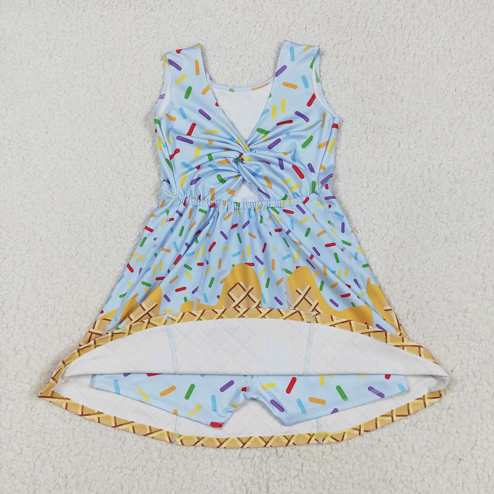6 Colors Sprinkles Girls Summer Knee Length Yoga Dress Sisters Wear