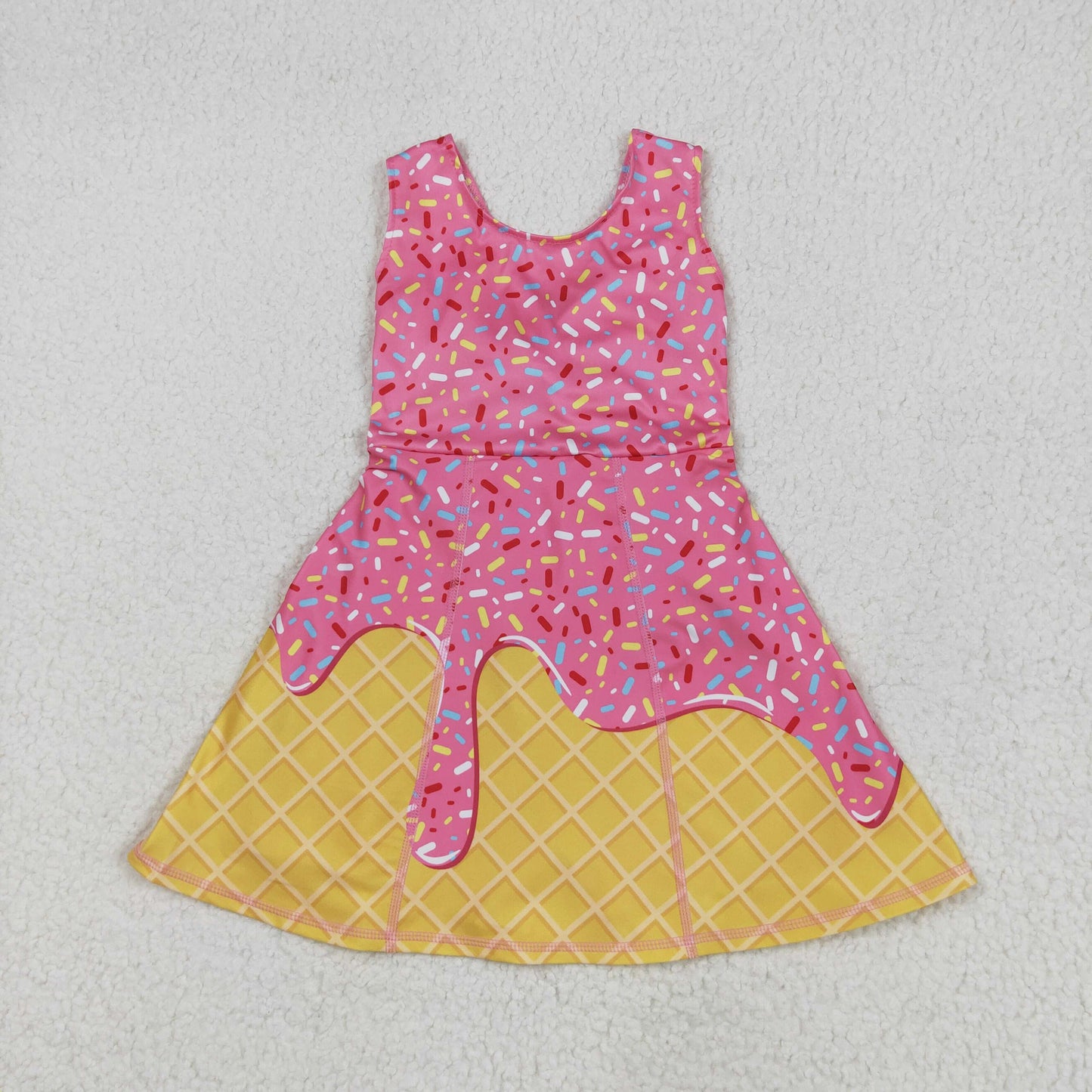 GSD2417 Sprinkles Pink Print Girls Backless Summer Shorts Knee Length Yoga Dress