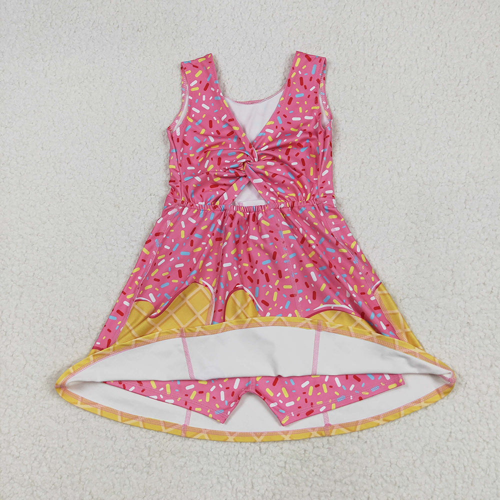 6 Colors Sprinkles Girls Summer Knee Length Yoga Dress Sisters Wear