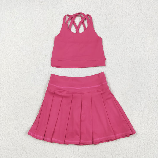GSD2442 Hot Pink Tank Top Skirts Shorts Girls Summer Yoga Outfits