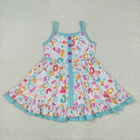 GSD2452 Colorful Leopard Print Girls Summer Knee Length Dress