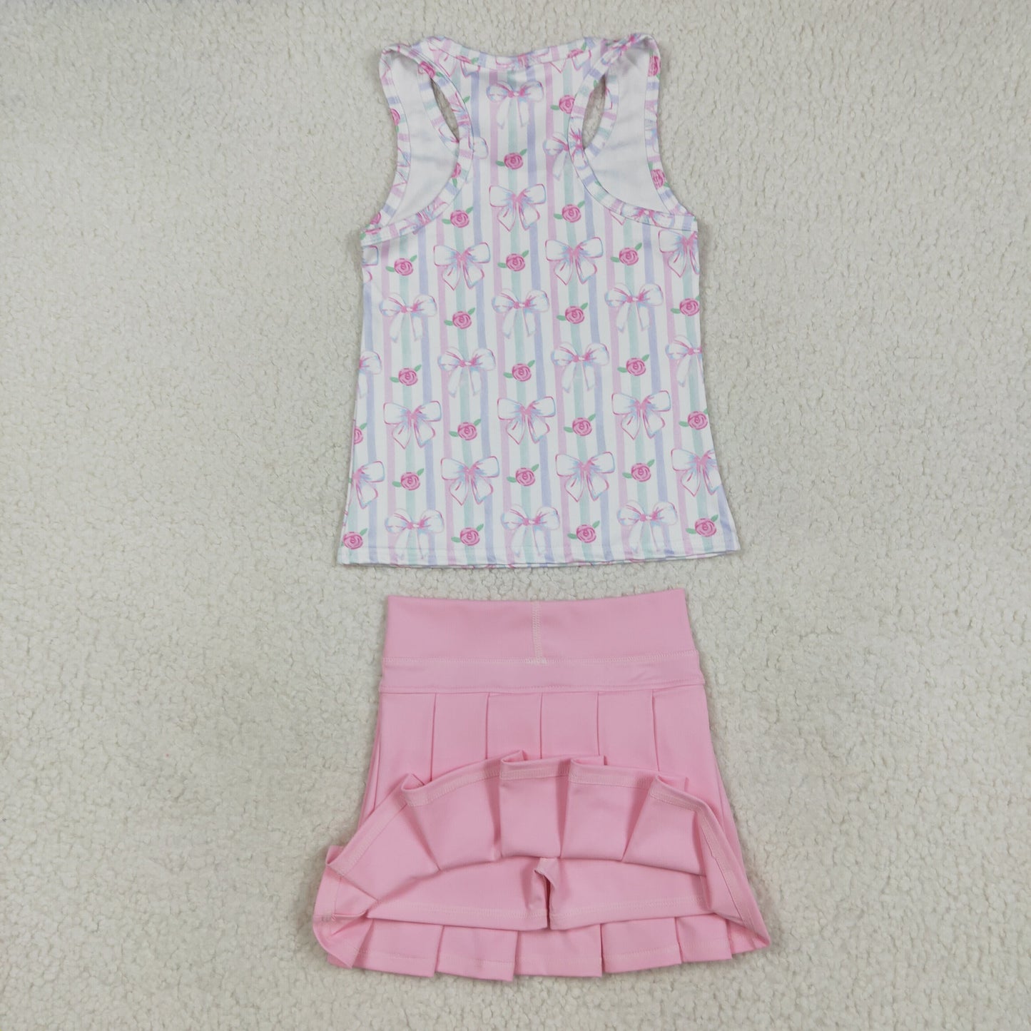 GSD2457 Flowers Bows Tank Top Pink Shorts Skirts Girls Summer Yoga Outfits