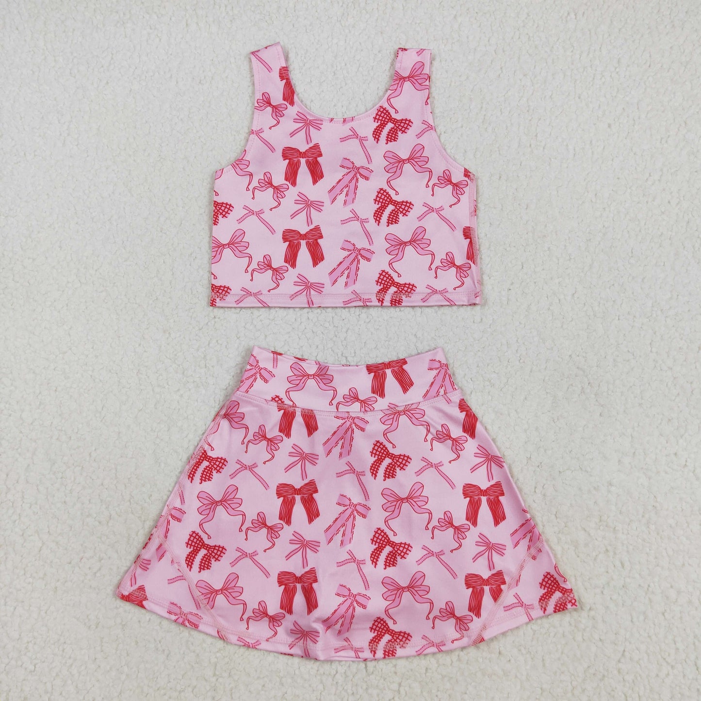 GSD2459 Pink Bows Top Shorts Skirts Girls Summer Yoga Outfits
