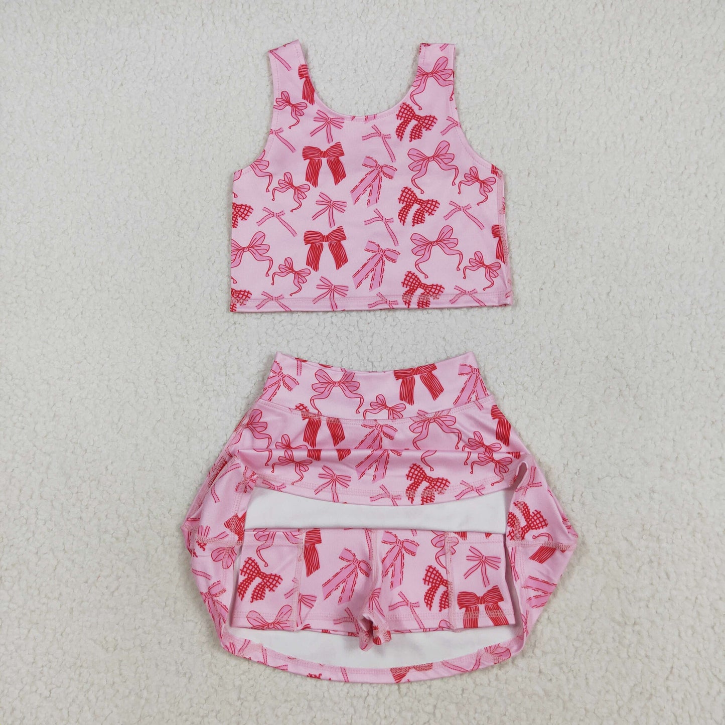 GSD2459 Pink Bows Top Shorts Skirts Girls Summer Yoga Outfits