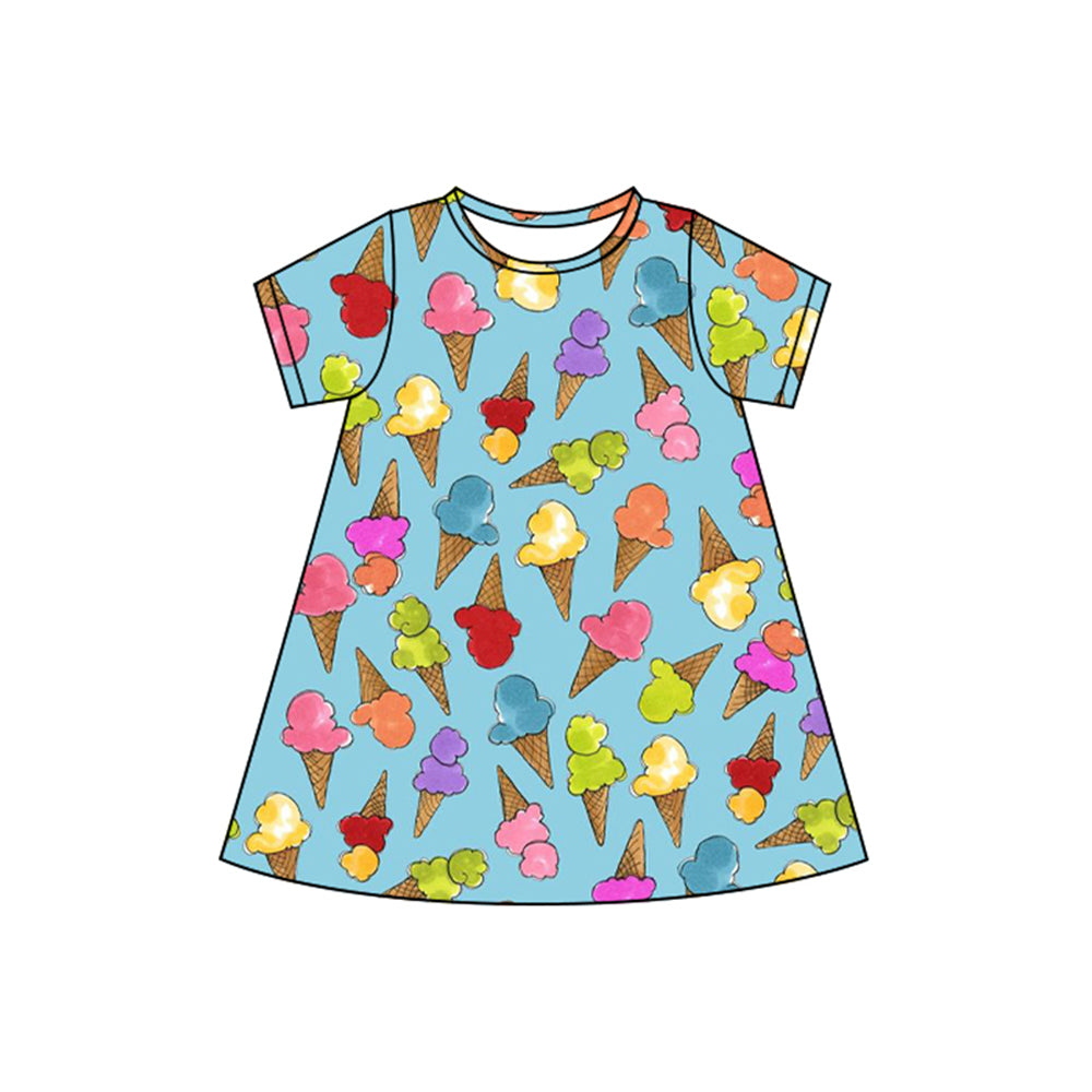 (Pre-order)GSD2498 Colorful Ice Cream Print Girls Summer Knee Length Dress