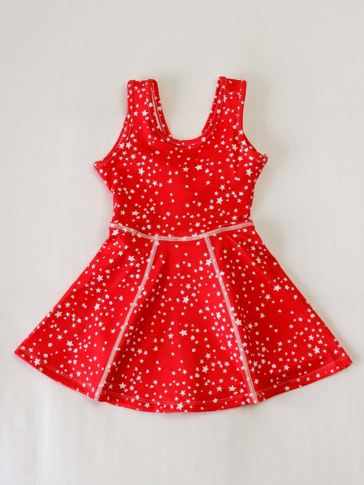 (Pre-order)GSD2511 Stars Red Girls Summer Knee Length Yoga Dress