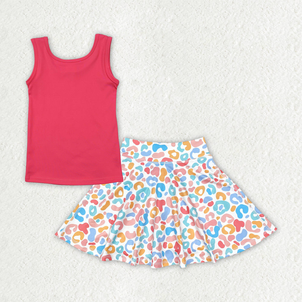 GSD2522 Watermelon Tank Top Colorful Leopard Skirts With Shorts Girls Yoga Clothes Set