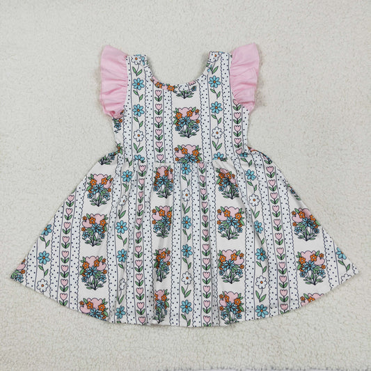 GSD2527 Colorful Flowers Print Girls Summer Knee Length Dress