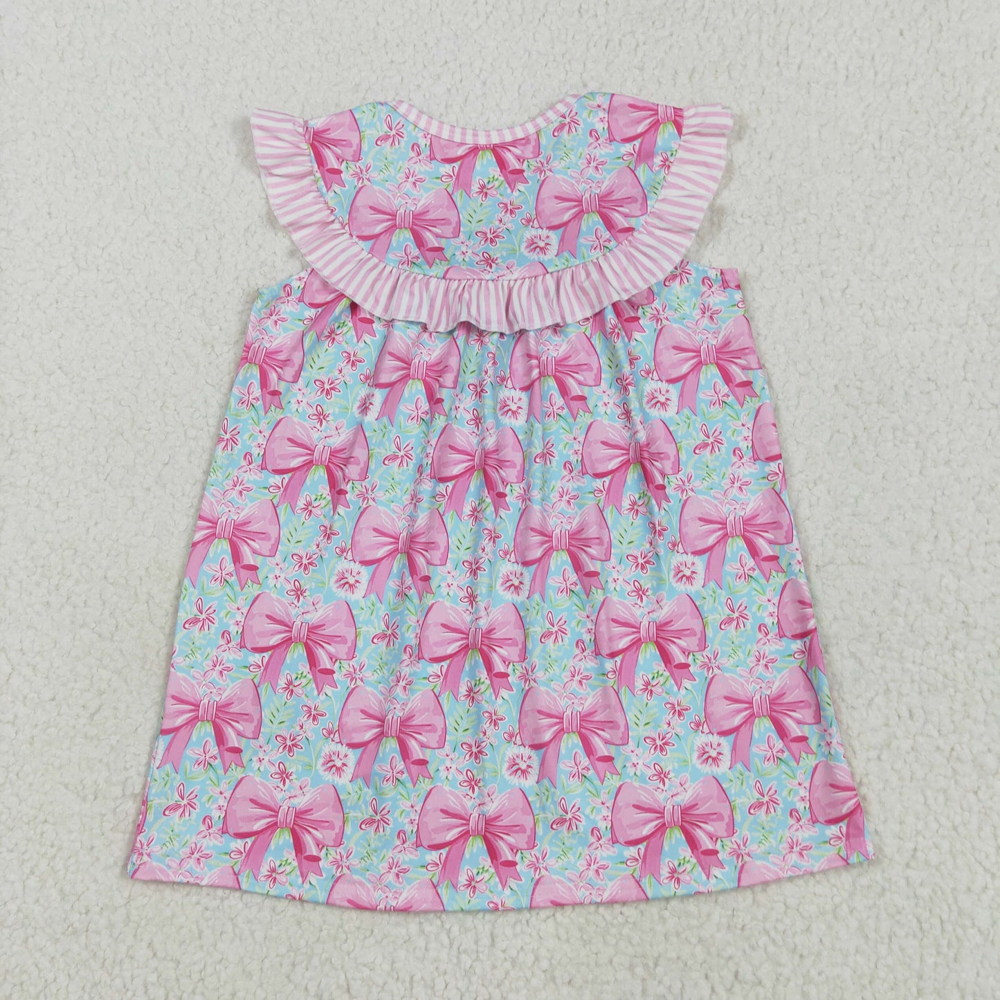 GSD2534 I LOVE DAD Embroidery Pink Flowers Bows Print Girls Summer Knee Length Dress