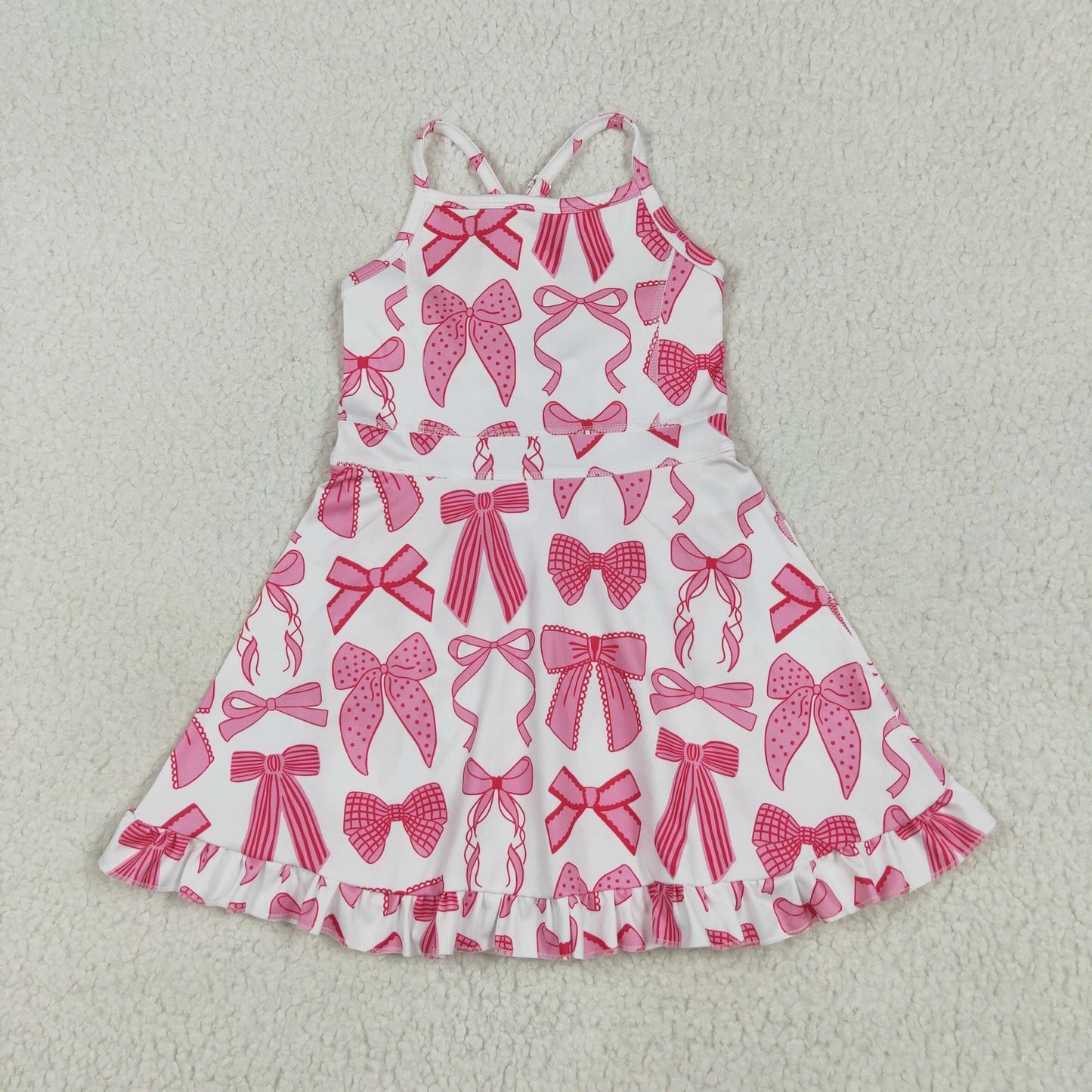USA-Shop GSD2564 Pink Bows Girls Summer Knee Length Yoga Dress
