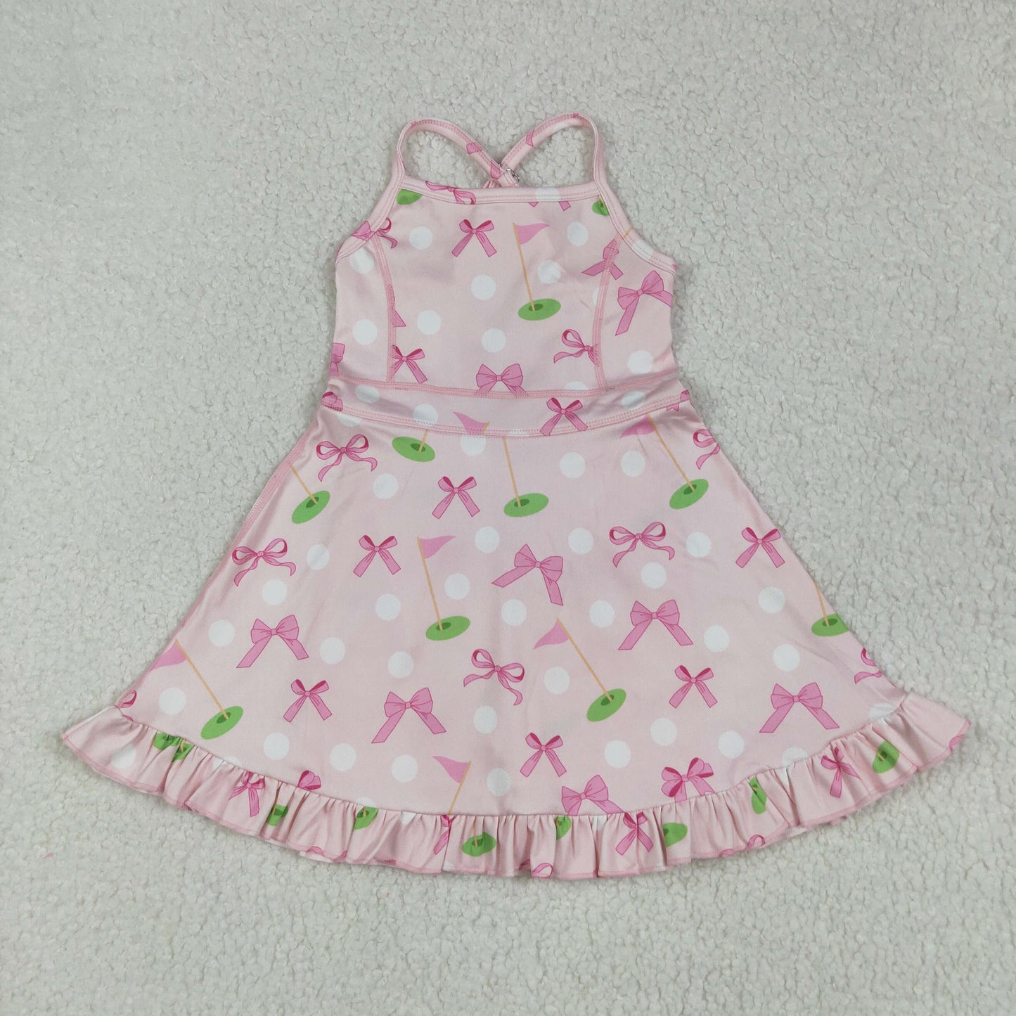 GSD2568 Golf Pink Bows Girls Summer Knee Length Yoga Dress