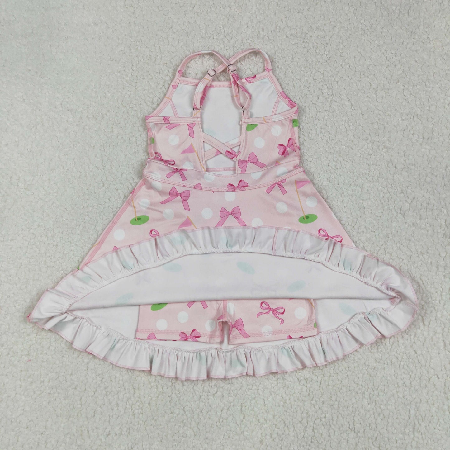 GSD2568 Golf Pink Bows Girls Summer Knee Length Yoga Dress