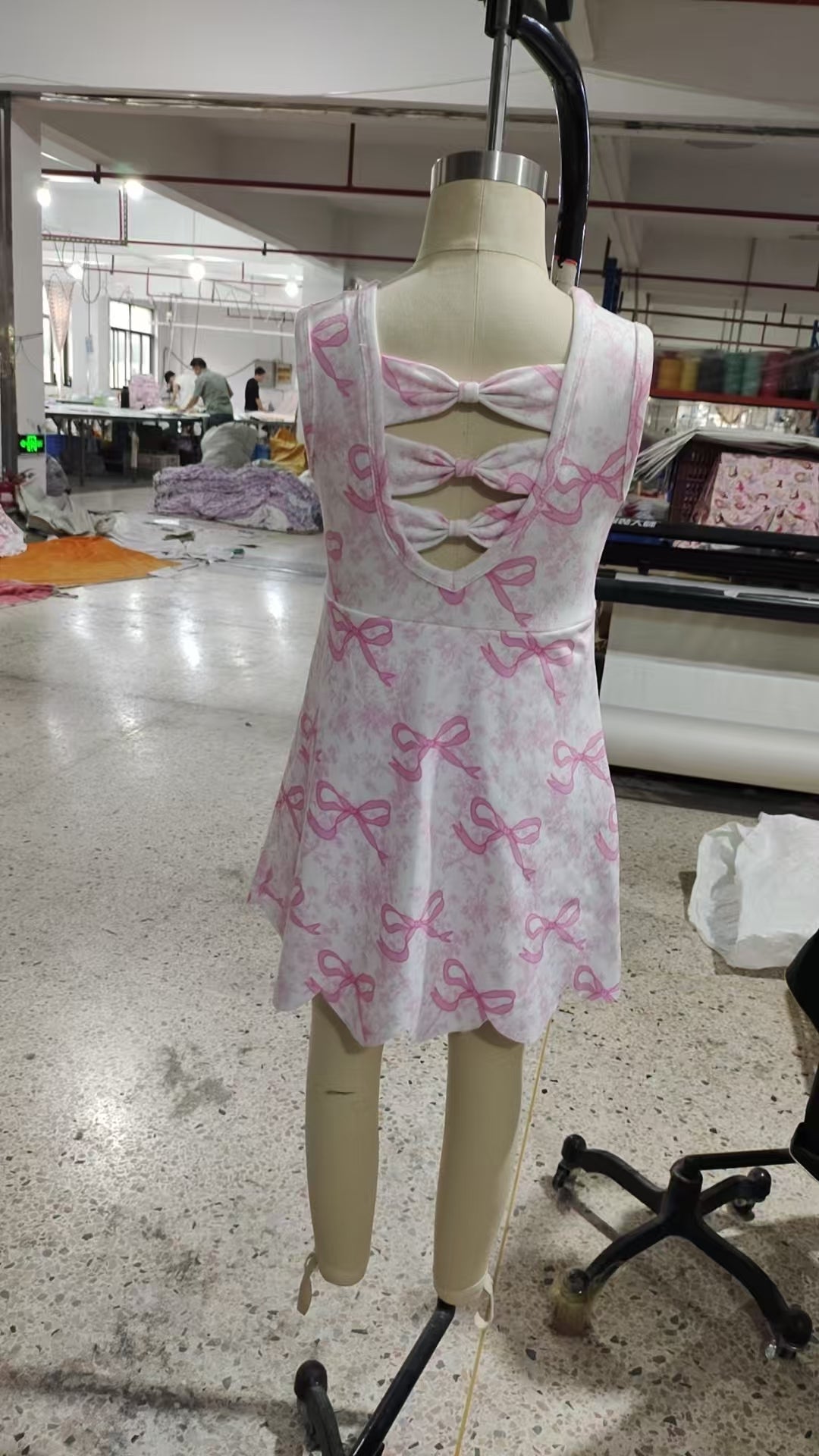 (Pre-order)GSD2572 Pink Bows Backless Girls Summer Knee Length Yoga Dress