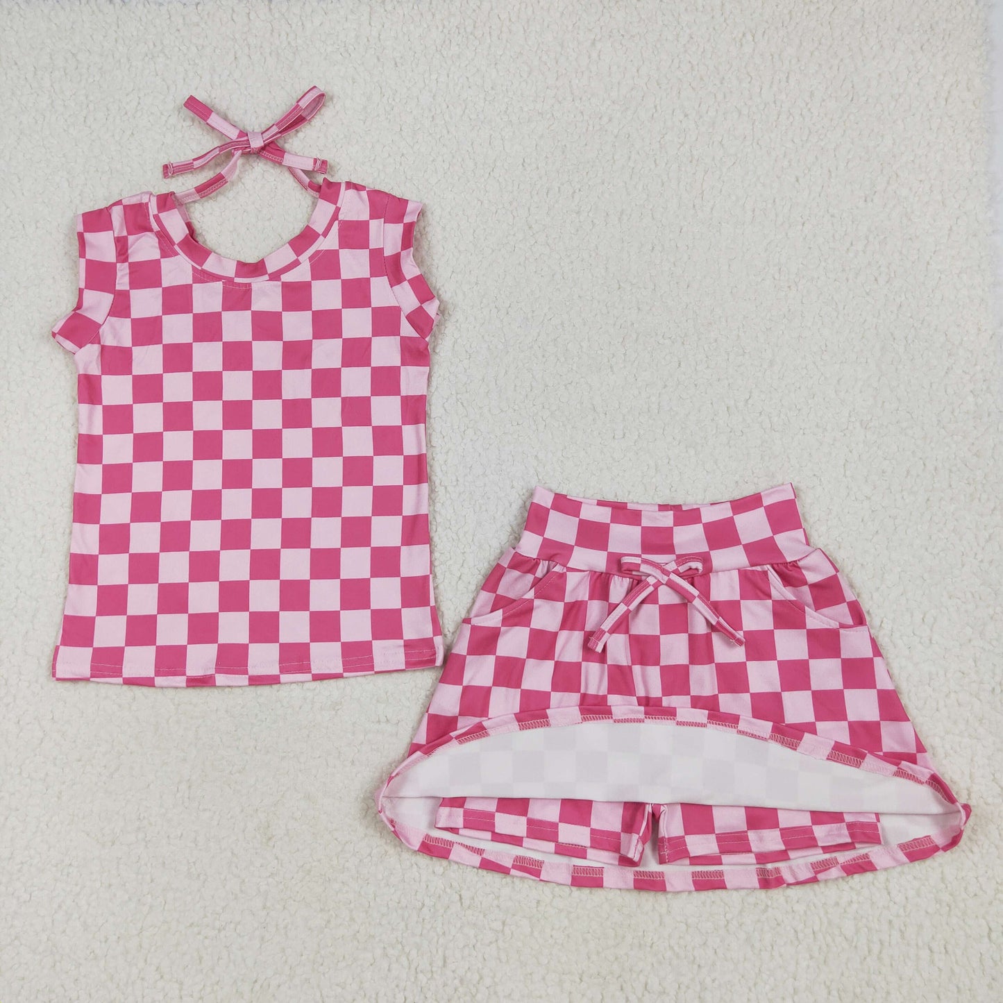 Hot Pink Top Skirts Shorts Girls Summer Clothes Set Sisters Wear