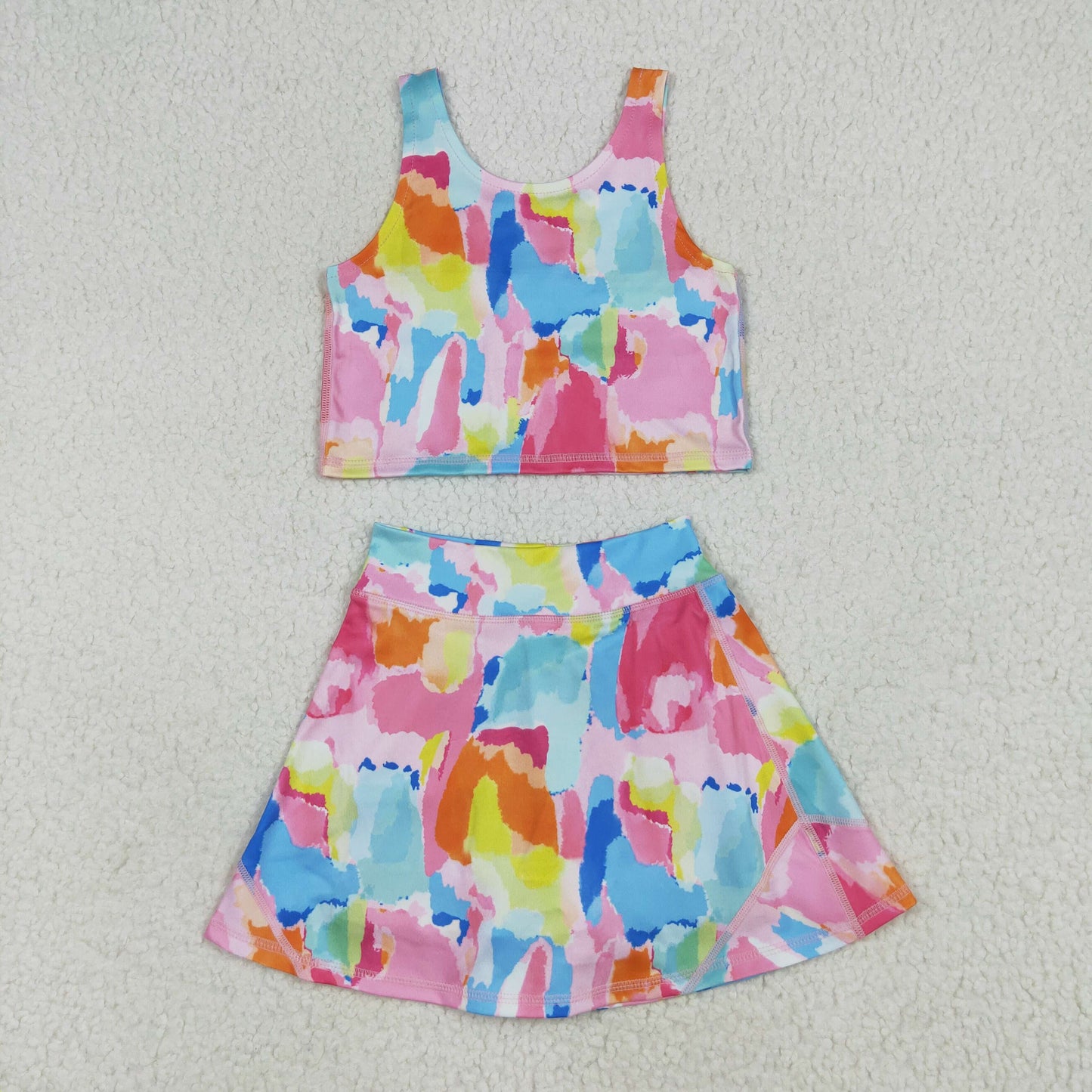 GSD2625 Tie-dye Tank Top Shorts Skirts Girls Summer Yoga Outfits
