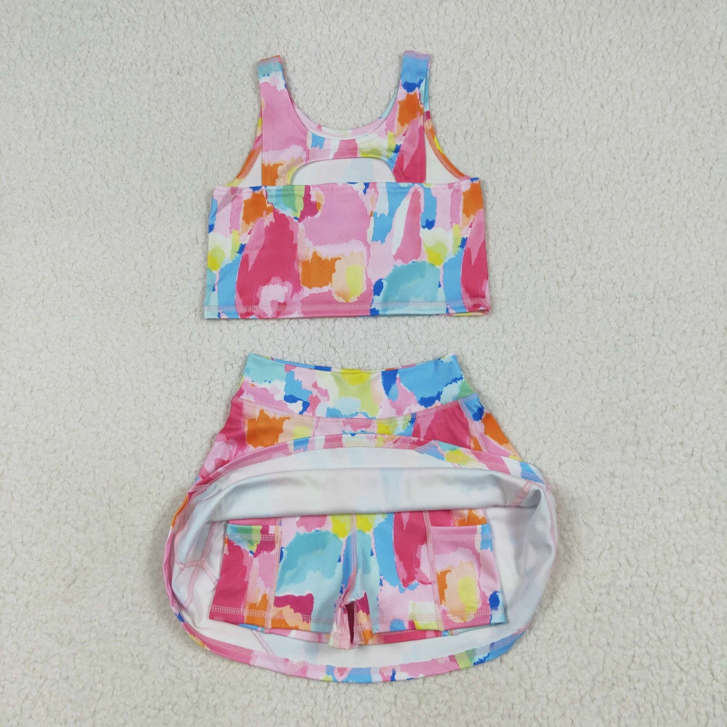 GSD2625 Tie-dye Tank Top Shorts Skirts Girls Summer Yoga Outfits