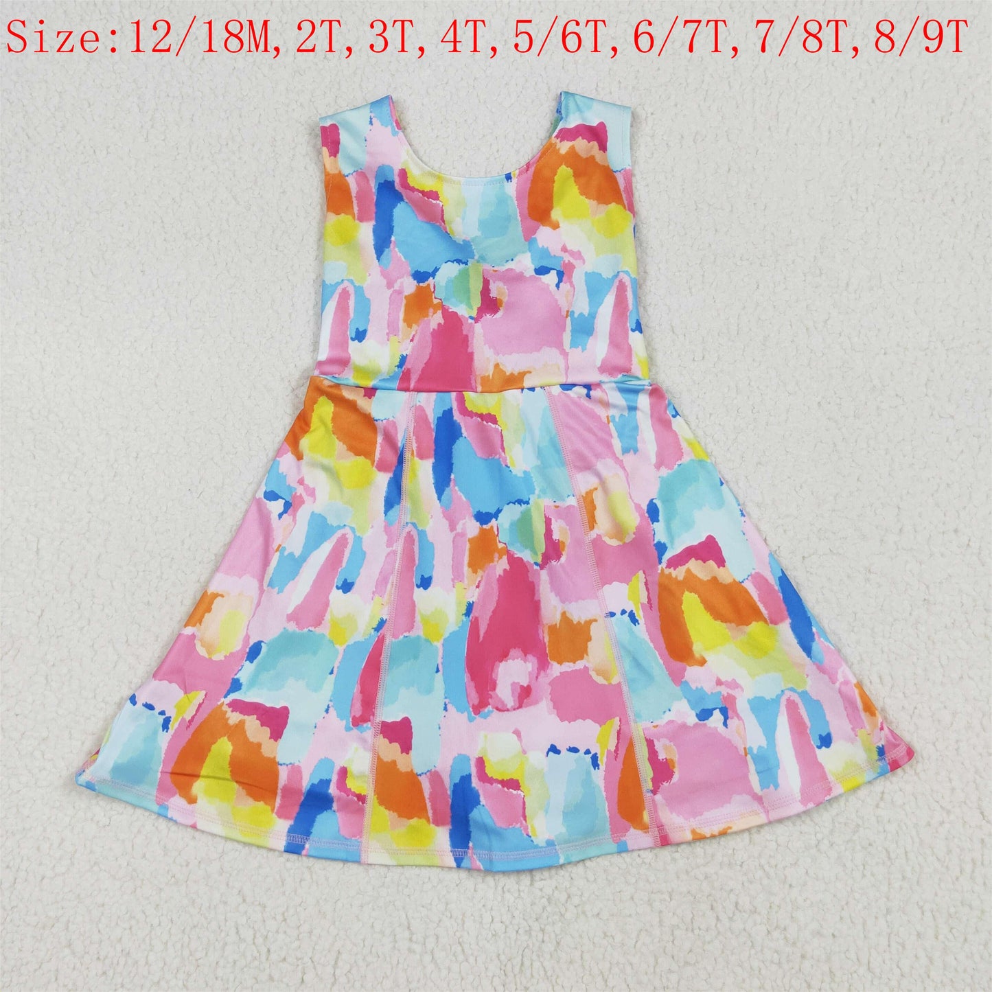 GSD2629 Tie-dye Print Girls Summer Knee Length Yoga Dress