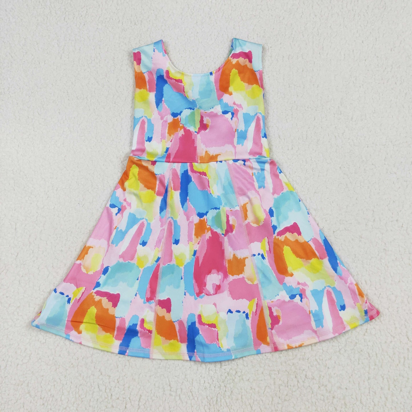 GSD2629 Tie-dye Print Girls Summer Knee Length Yoga Dress