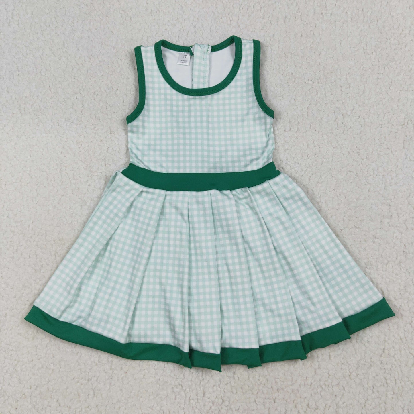 3 Colors Plaid Girls Summer Knee Length Zipper Yoga Dress Sisters Wear