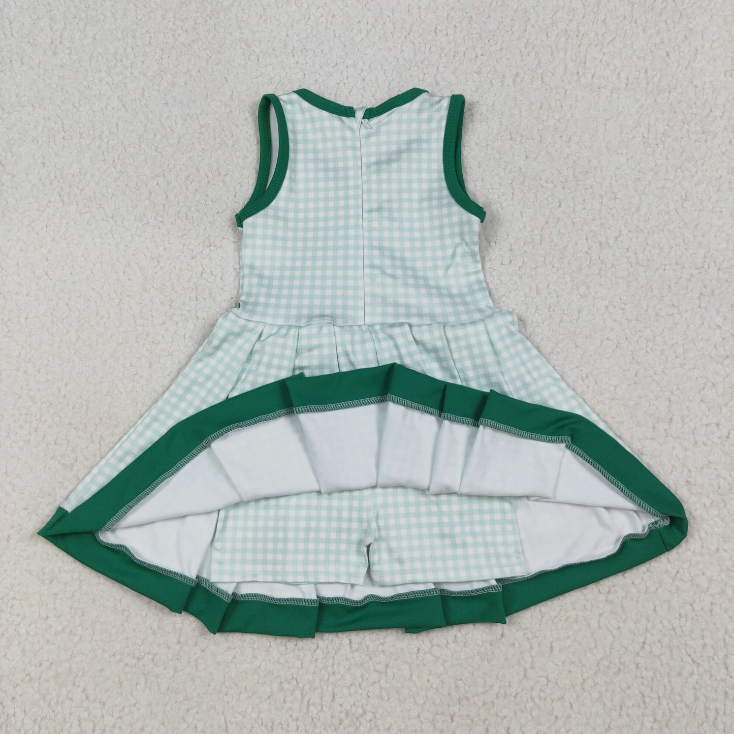 3 Colors Plaid Girls Summer Knee Length Zipper Yoga Dress Sisters Wear