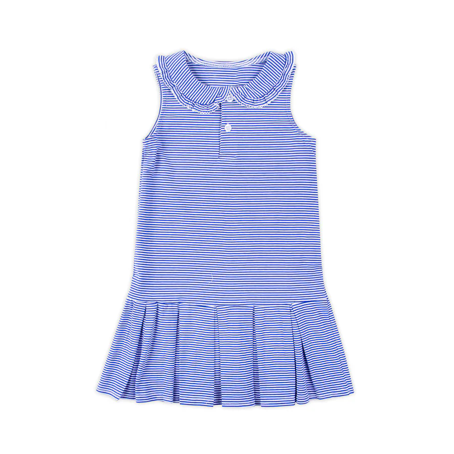 (Pre-order)GSD2636 Blue Stripes Girls Summer Knee Length Dress