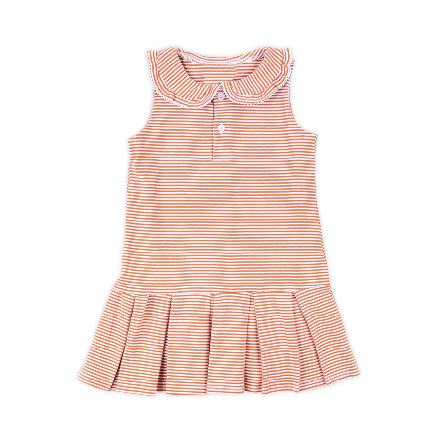 (Pre-order)GSD2637 Orange Stripes Girls Summer Knee Length Dress