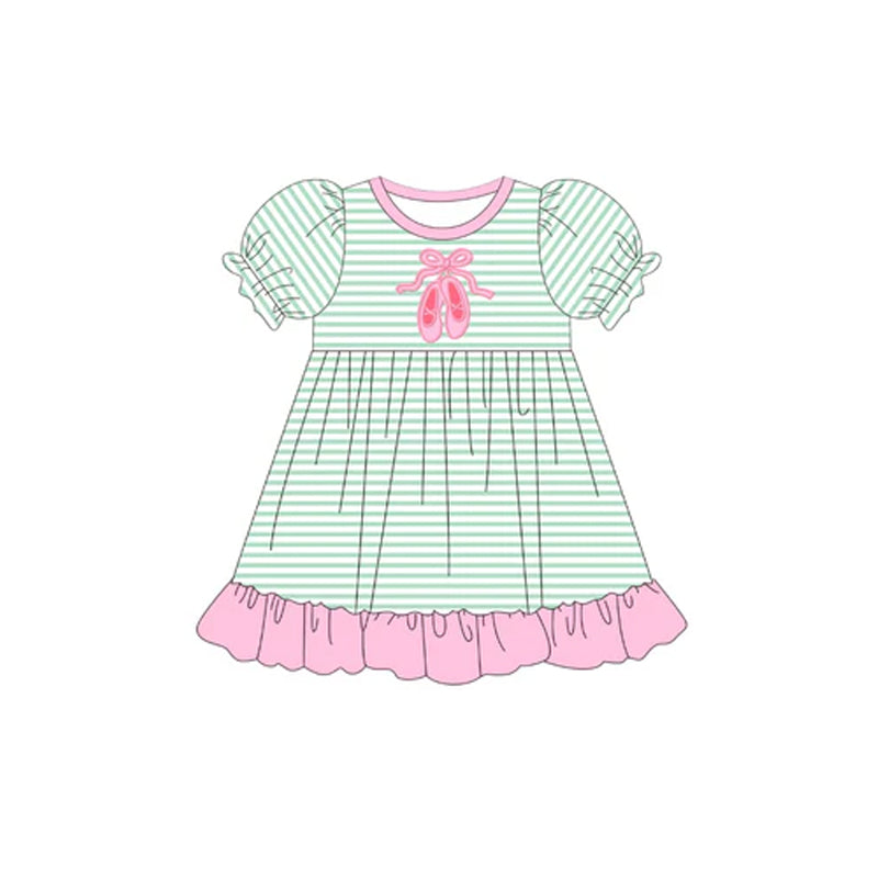 (Pre-order)GSD2641 Dance Shoes Stripes Print Girls Summer Knee Length Dress