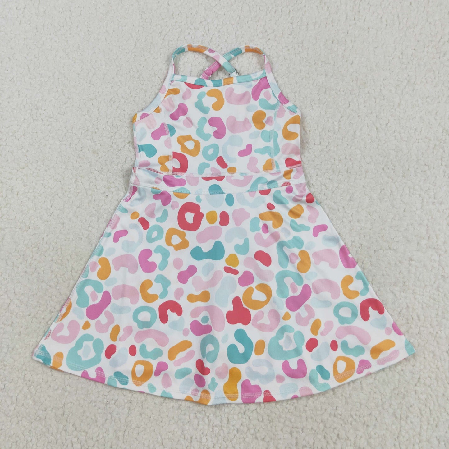 3 Print Leopard Print Girls Summer Knee Length Yoga Dress Sisters Wear