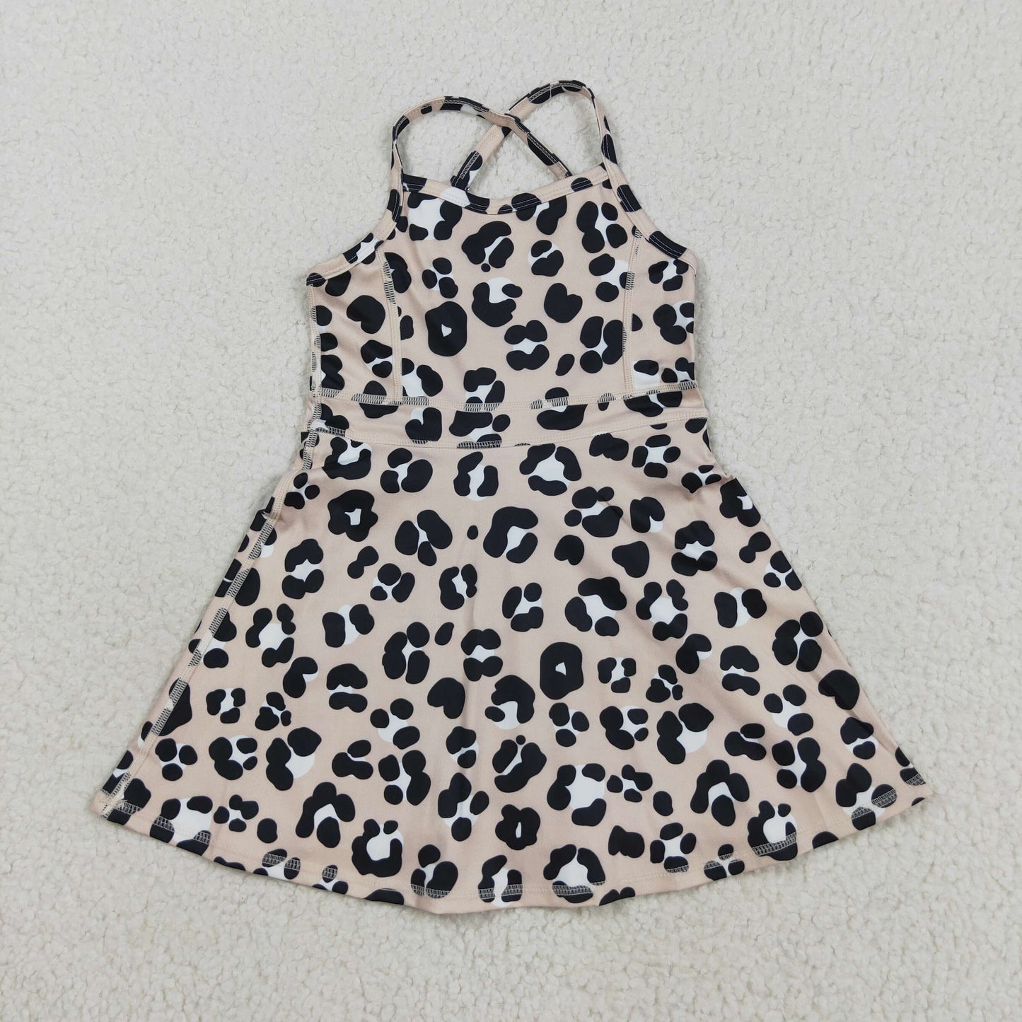 3 Print Leopard Print Girls Summer Knee Length Yoga Dress Sisters Wear