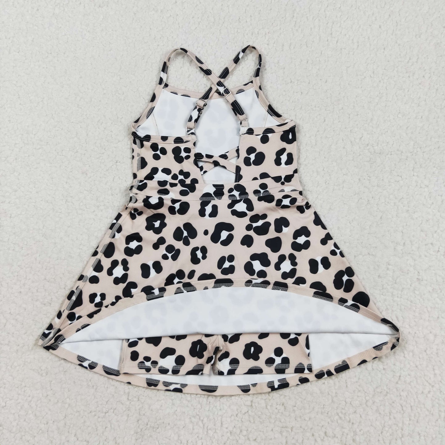 3 Print Leopard Print Girls Summer Knee Length Yoga Dress Sisters Wear