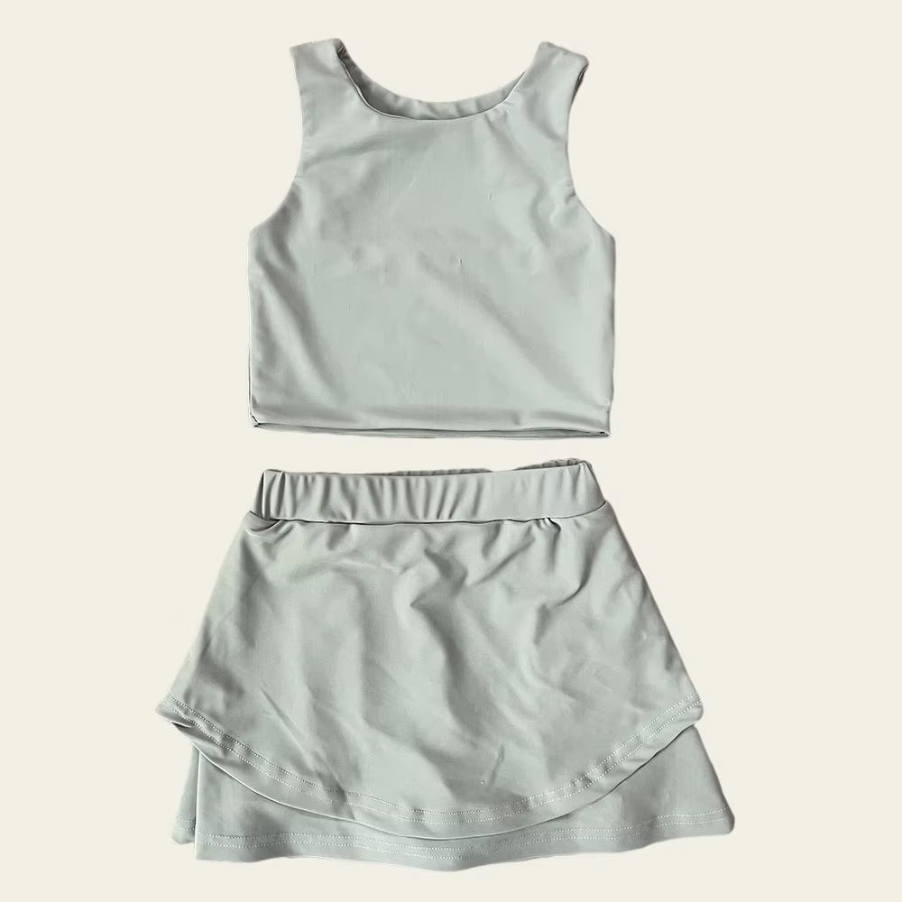 (Pre-order)GSD2664 Grey Tank Top Skirts Girls Summer Yoga Outfits