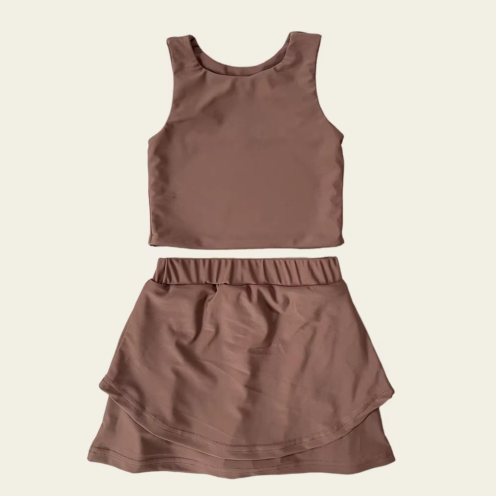(Pre-order)GSD2666 Dark Brown Tank Top Skirts Girls Summer Yoga Outfits