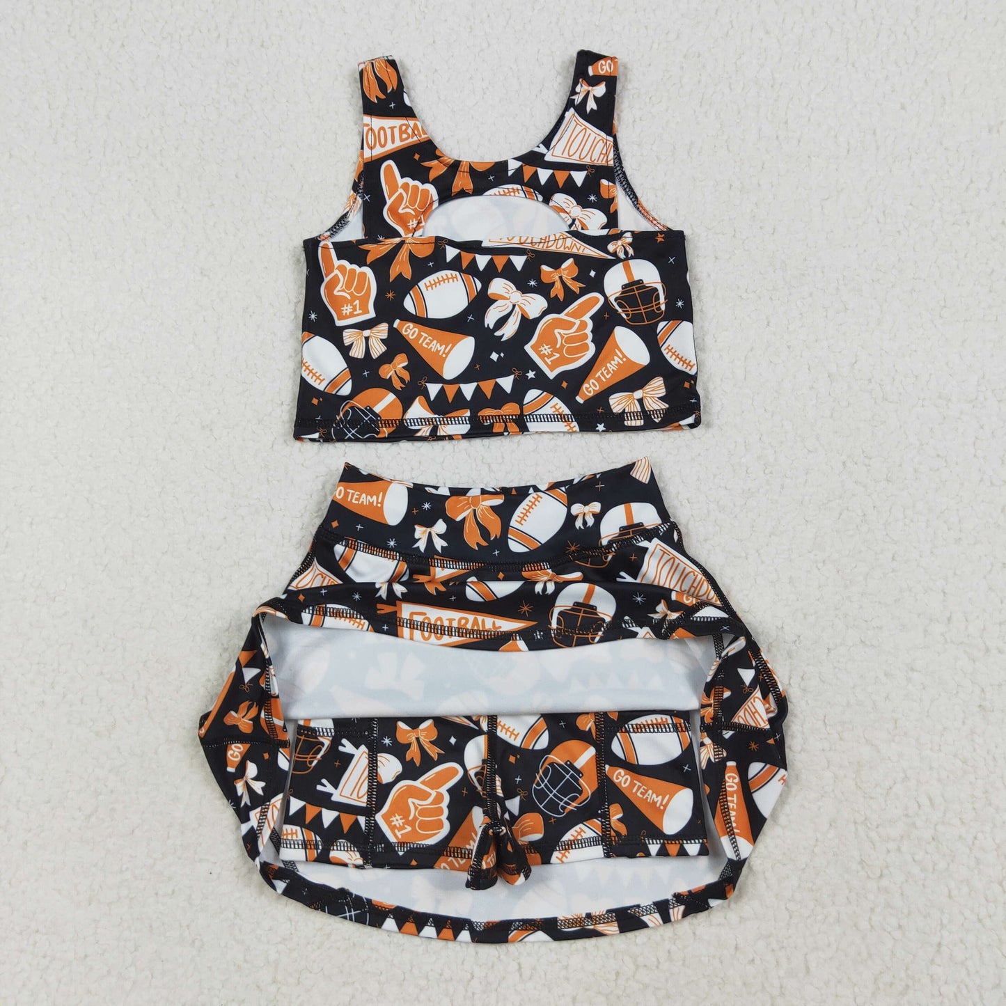 GSD2687 Cheer Team's Orange Bows Tank Top Shorts Skirts Girls Summer Yoga Outfits