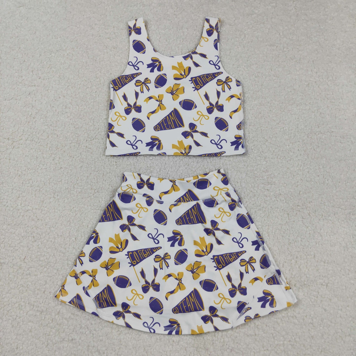 GSD2690 Cheer Team's Purple Bows Tank Top Shorts Skirts Girls Summer Yoga Outfits