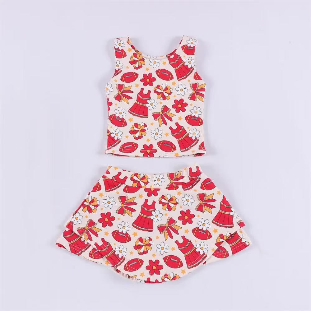 (Pre-order)GSD2691 Cheer Team's Flowers Bows Tank Top Shorts Skirts Girls Summer Yoga Outfits