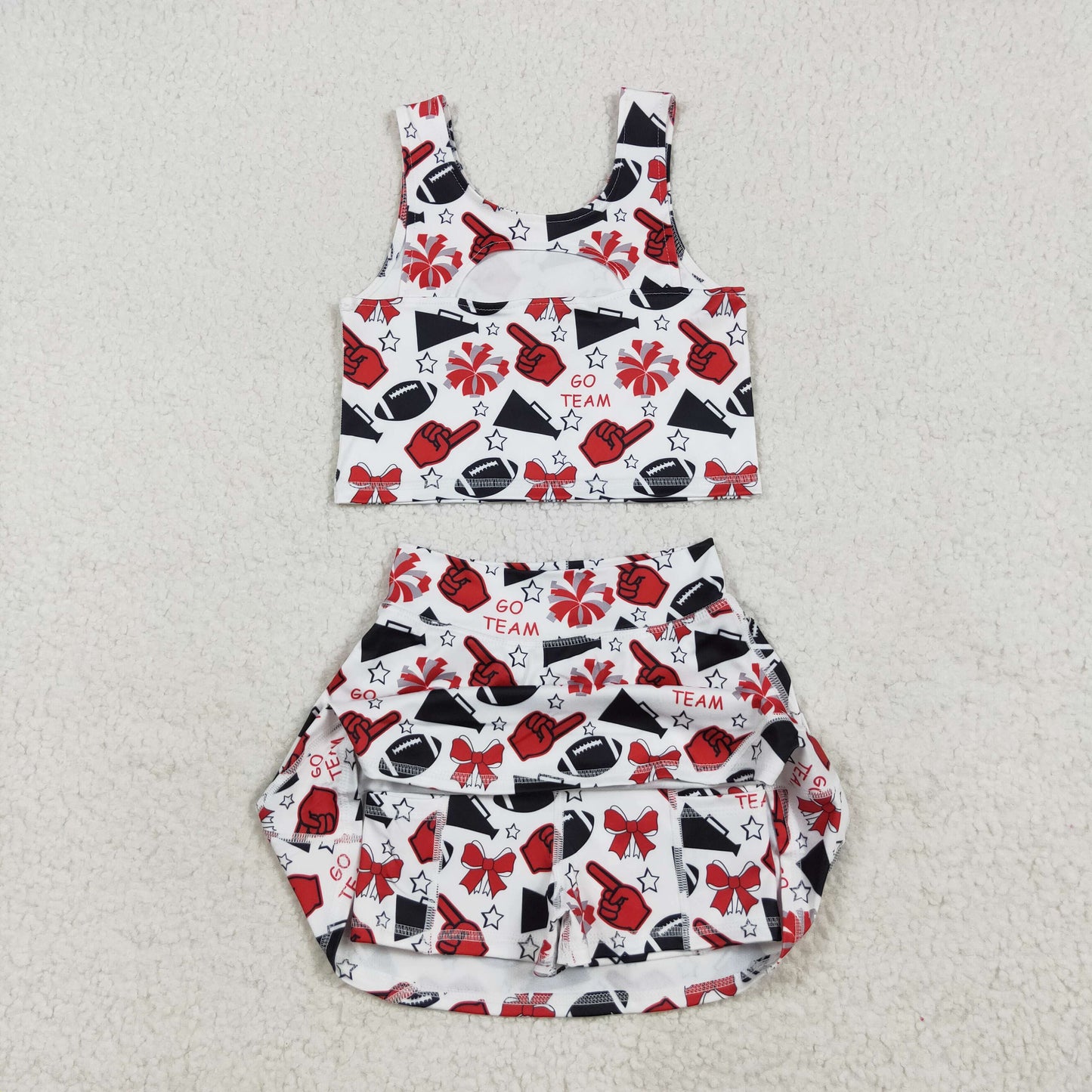 3 Colors Cheer Bows Tank Top Shorts Skirts Girls Summer Yoga Outfits Sisters Wear