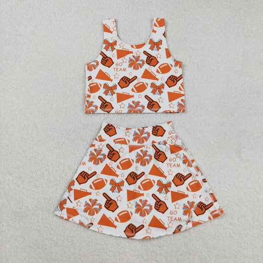 GSD2695 Cheer Go Team Orange Bows Tank Top Shorts Skirts Girls Summer Yoga Outfits