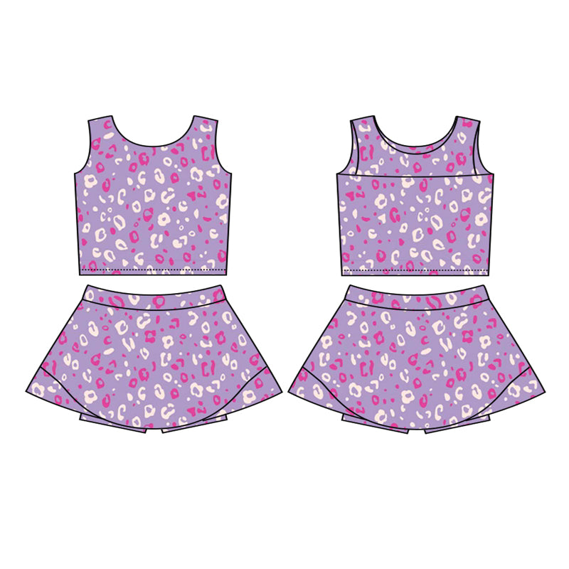(Pre-order)GSD2702 Purple Leopard Tank Top Skirts Girls Summer Yoga Outfits