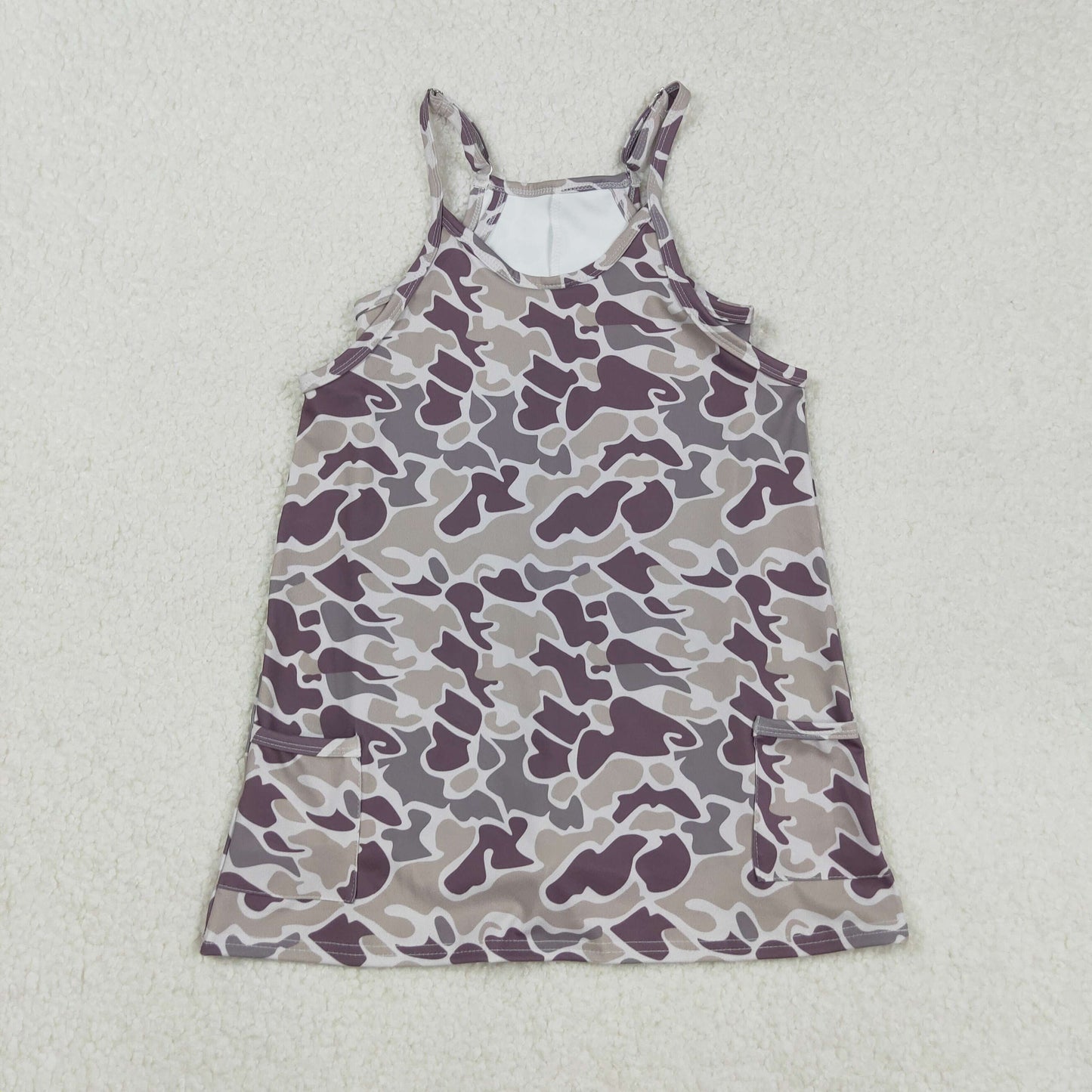 Camo Print Strap Pockets Mom and Me Summer Yoga Dress