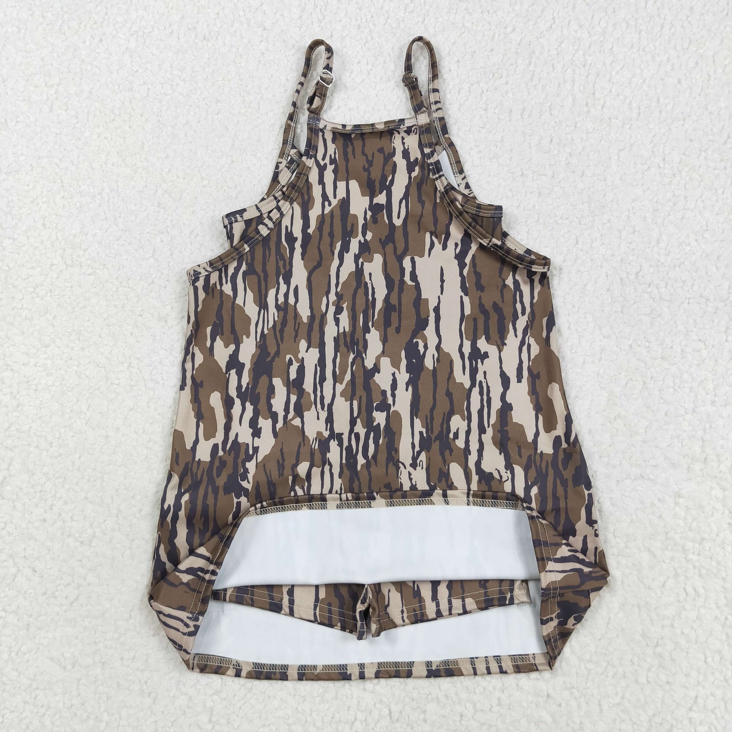 GSD2720 Camo Print Strap Pockets Girls Knee Length Yoga Dress