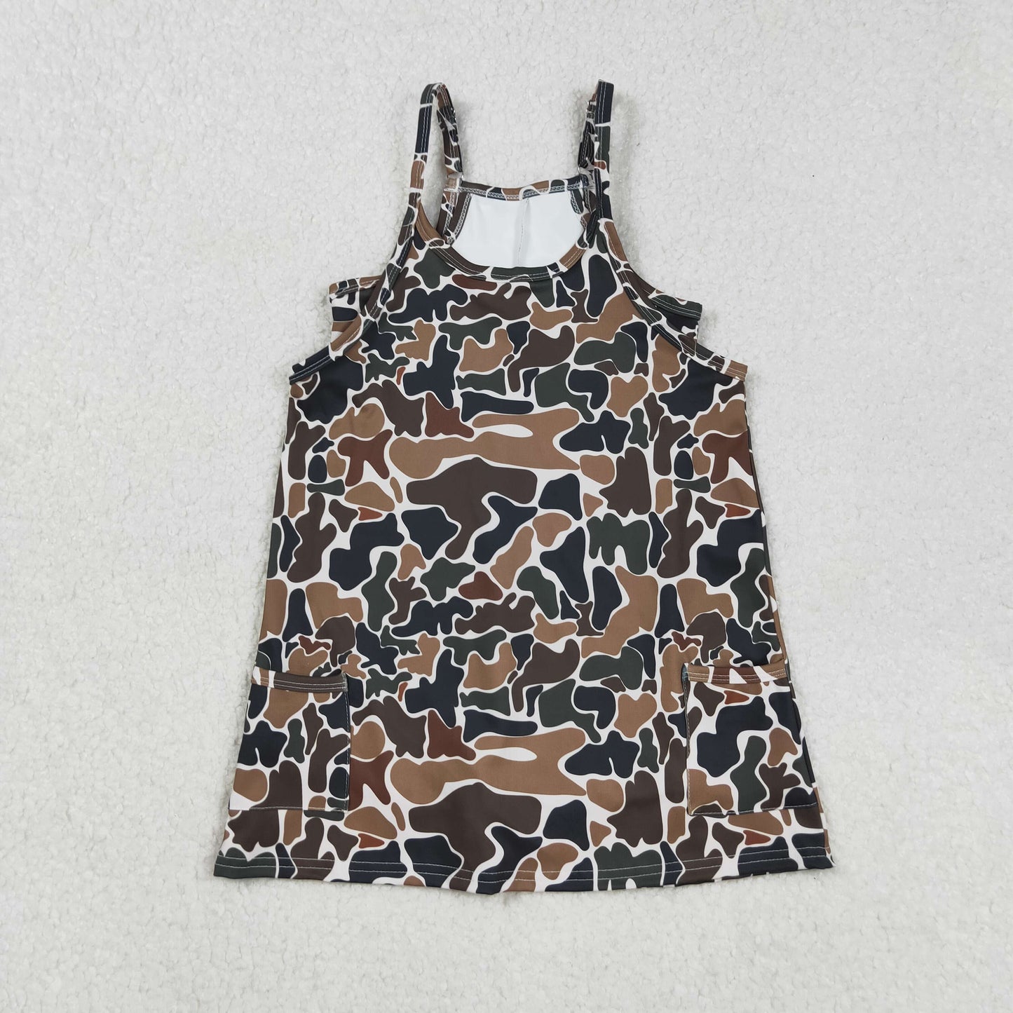 Camo Print Strap Pockets Mom and Me Summer Yoga Dress